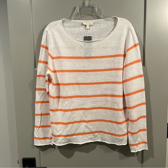 NWT Eileen Fisher Large Orange Stripe Pullover Sweater 100% Linen S3FGT-W2295 - Picture 1 of 5